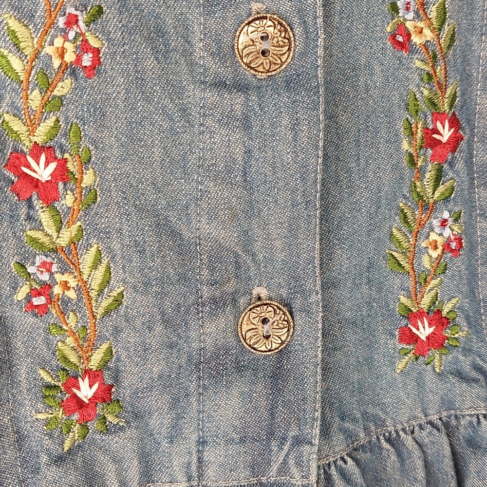 Rare Vintage 90s FADS Prairie Cottagecore Embroidered Denim Prairie Dream Dress - Picture 10 of 14